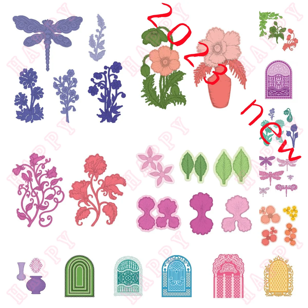 

Metal Cutting Dies Stamps Bottle Bouquet With Dragonfly Window DIY Scrapbook Decorative Embossing Handcraft Paper Craft Template