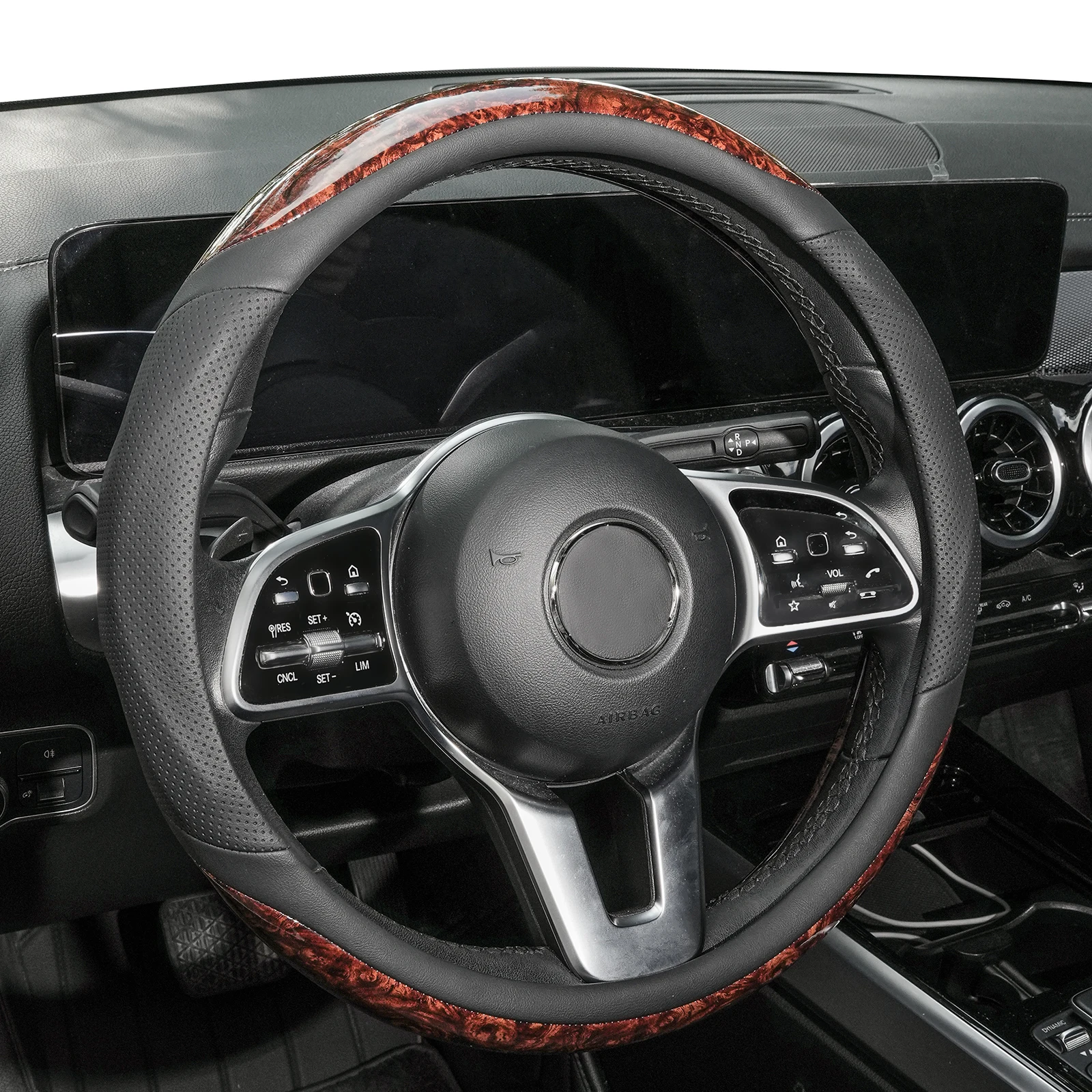 

15-дюймовый чехол на руль под дерево, кожаный дышащий нескользящий автомобильный аксессуар