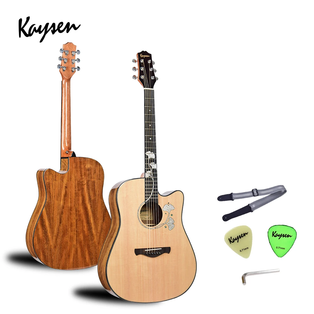

KAYSEN 41 Inch Free Accessories Solid Spruce Top With Ginkgo Leaf Acoustic Guitar