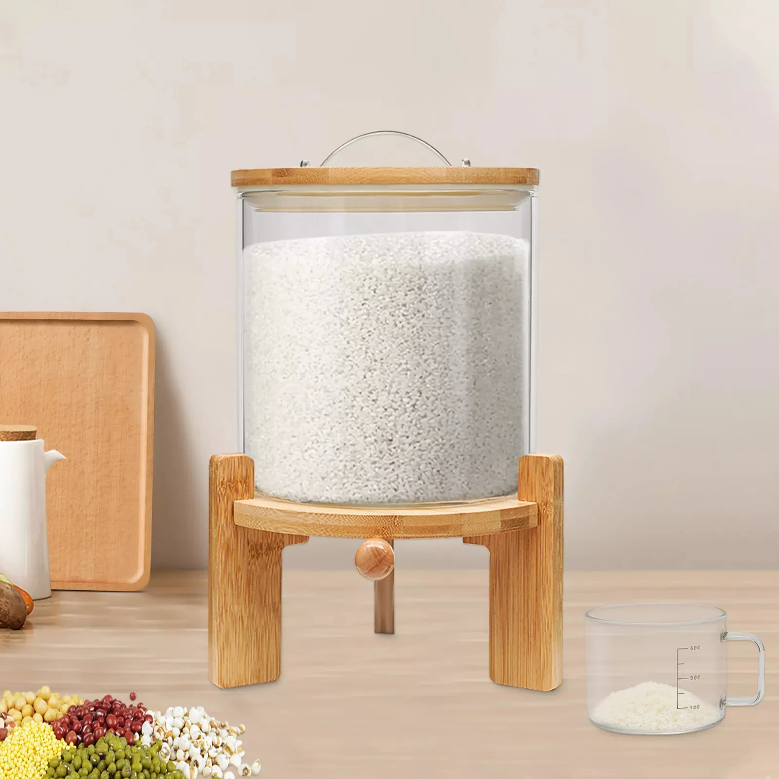 

Rice Dispenser with Valve - 5L Glass Container for Cereal and Grain Storage