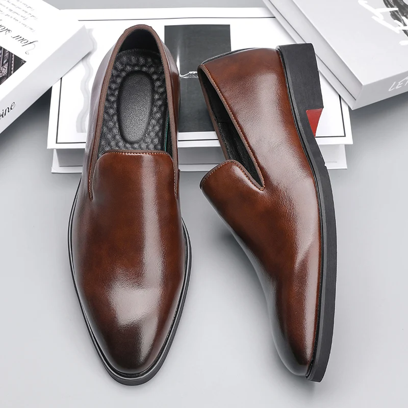 Business Formal Slip-On Leather Shoes Men\'s Casual Moccasins Black Wedding Shoes Dress Fashion Oxford Shoes Pointed Office Shoes