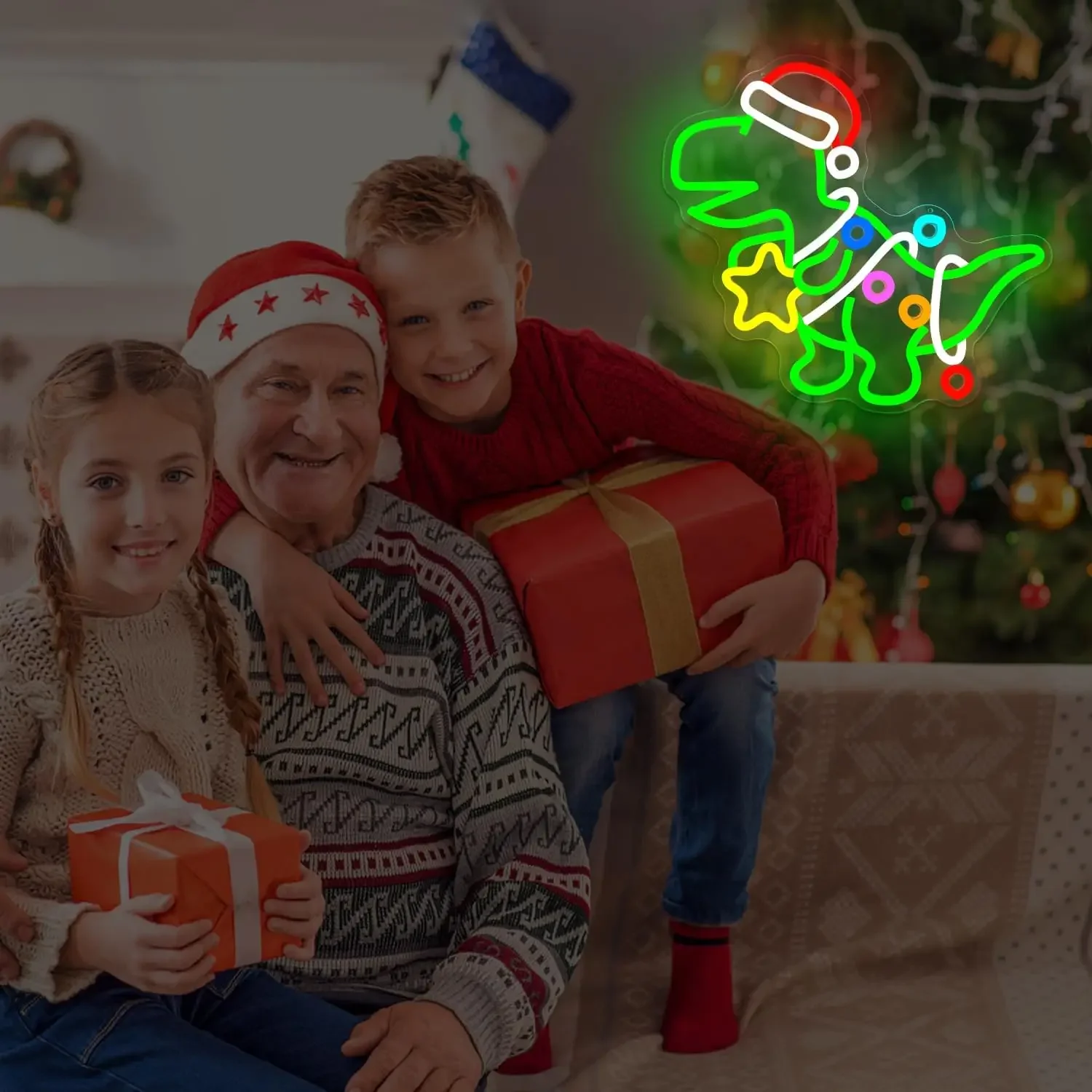 ﻿   عيد الميلاد ديناصور النيون تسجيل USB عكس الضوء LED ضوء النيون تسجيل جدار الفن الديكور ل غرفة نوم حفلة هدايا عيد الميلاد