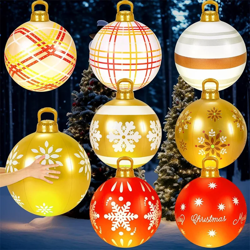 60CM Christmas Inflatable Ball Decorated Ball PVC Giant Big Large Balls Xmas Tree Decorations Toy Ball Without Light Ornament