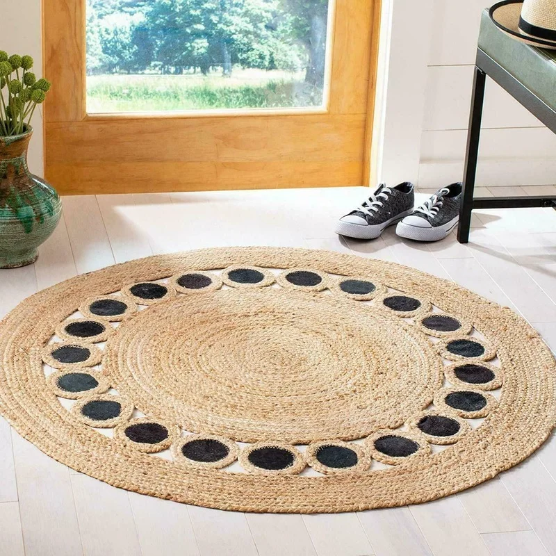 Rug Round Circle Design Jute 100% Hand Braided Farmhouse Living Room Area Carpet Bedroom Decor