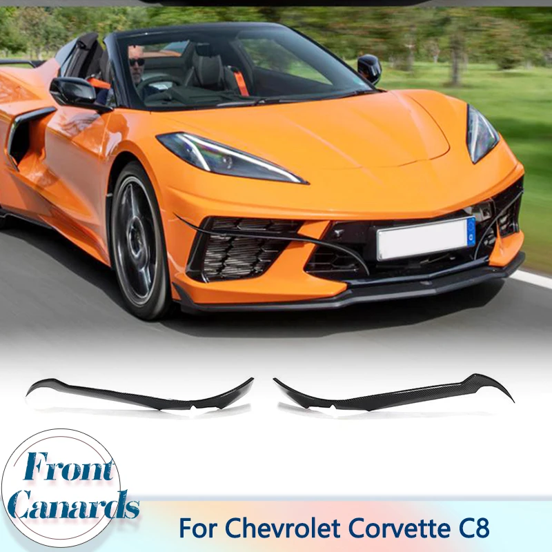 Car Front Bumper Air Vent Canards Fins For Chevrolet Corvette C8 2020 2021 Real Carbon Fiber Front Splitters