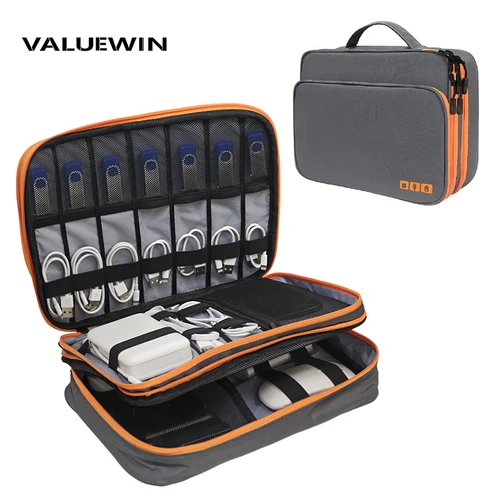 Organizador de accesorios electrónicos, bolso de almacenamiento con bolsillo frontal, organizador de cables de viaje, estuche de gran capacidad para cargador, cables