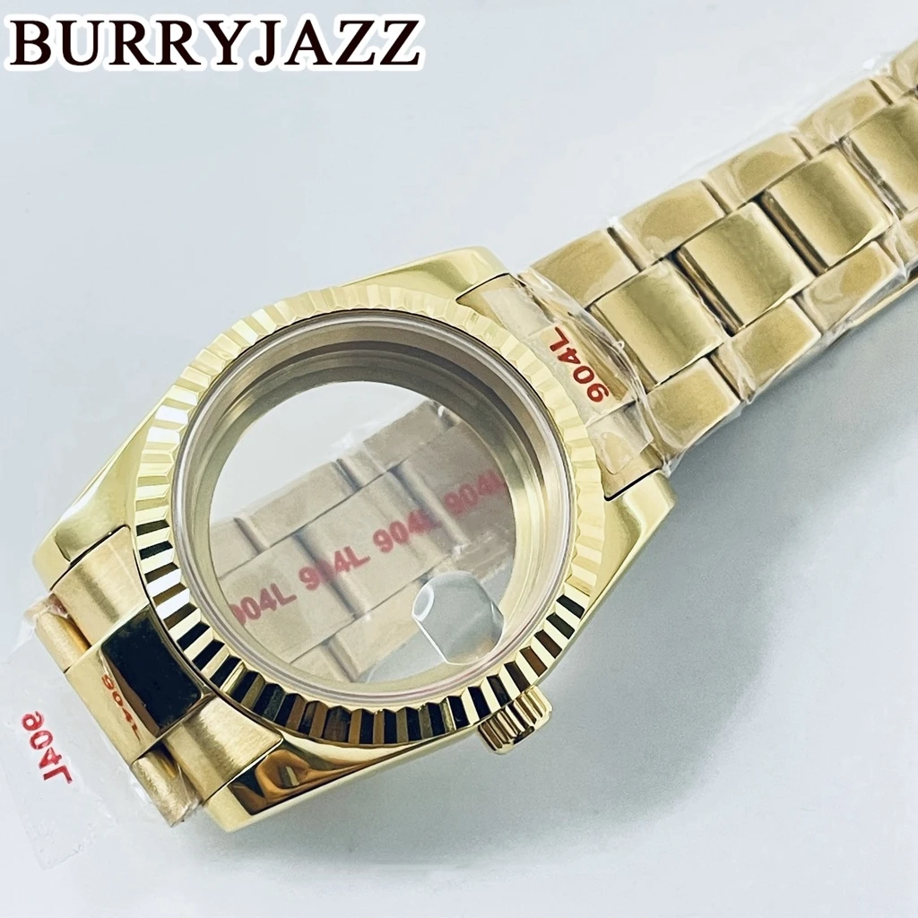 BURRYJAZZ 36 مللي متر 40 مللي متر NH34 NH35 NH36 NH38 PT5000 ETA2824 ساعة حافظة الذهب حاوية من الفولاذ المقاوم للصدأ مقاوم للماء الياقوت كريستال