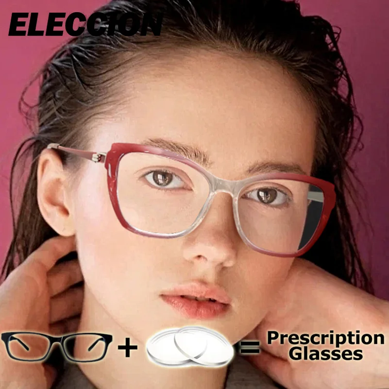 

ELECCION Progressive Prescription Glasses Women TR90 Cat Eye Anti Blue Light Photochromic Eyewear Optical Myopia Eyeglasses