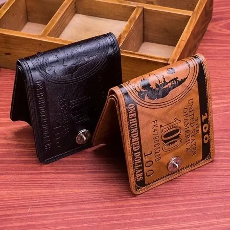 Male Leather Walet Photo Card Holder Fashion Large Capacity Wallet Purse Bag Men's Wallets With 100 US Dollar Pattern Wallet
