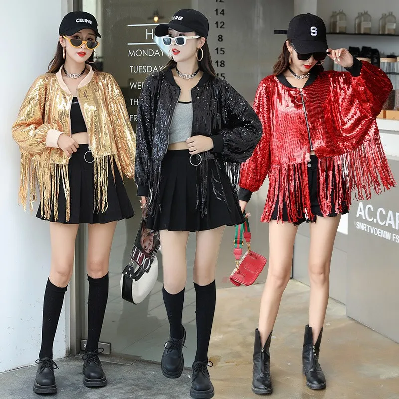 Sexy Metal Tassel Top Women Fashion Streetwear Outfits Lovers Gift Carnival Party Singer Flash Rhinestone Tops DJ Coat Women