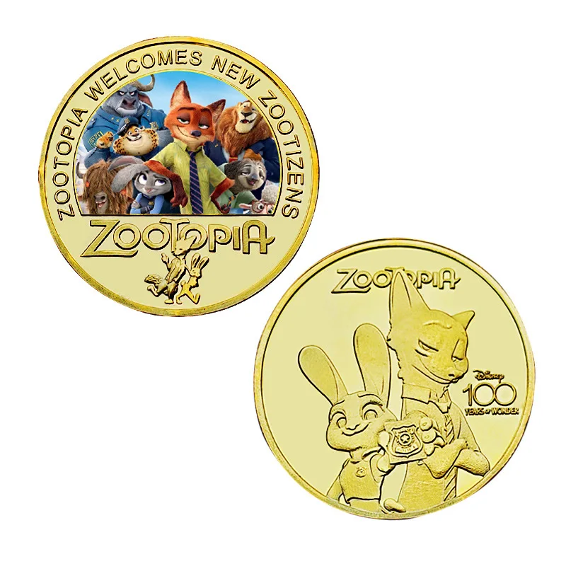 Disney Movie Zootopia gold plated coin Anime cartoon golden badge manga figure tickets pin for desk decoration toys