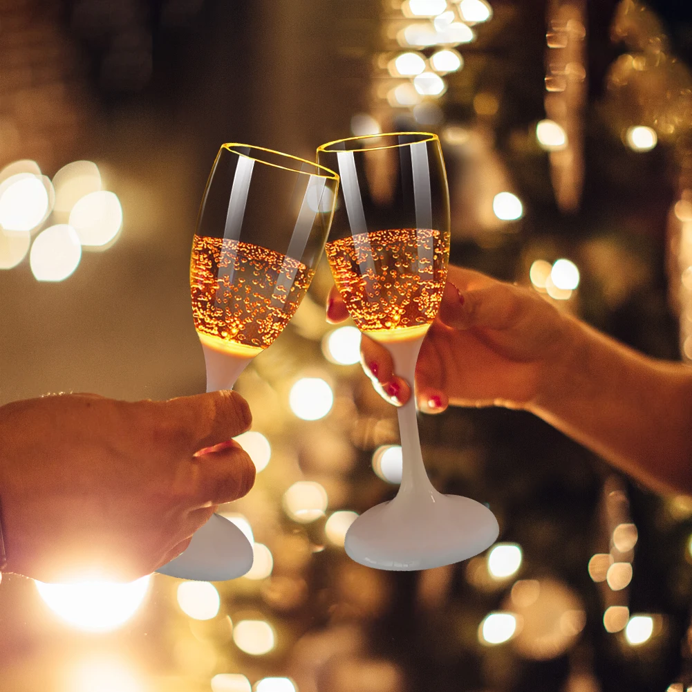 

6PCS For Luminous Champagne Glass Single Color Goblet with Light Replaceable Battery Champagne Glass 120ML Automatic Lighting Ta