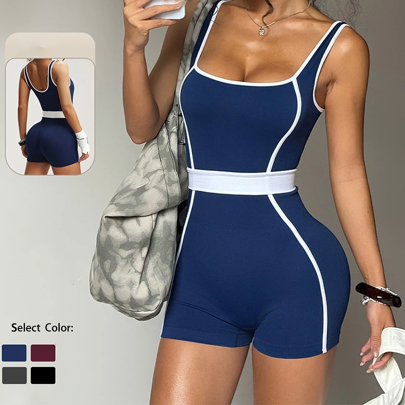 

Hot Girl One-piece Sportswear Bodysuit Solid Color Hip Lift Athletic Woman Shorts Outdoor Quick Dry Cycling And Running Yoga Set