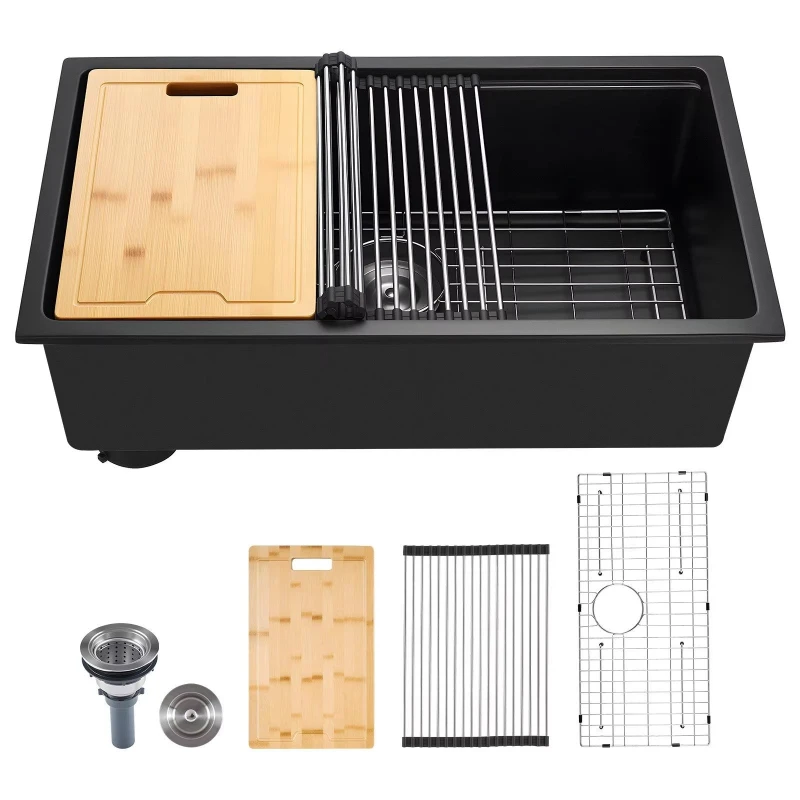 30-Inch single bowl kitchen sink, built-in sink, suitable for RV bars, modern matte finish stainless steel drain