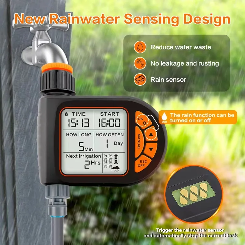 Intelligent Garden Drip Irrigation Timer Large Screen LCD Automatic Watering Controller Gardens Balcony Farms Outdoor Irrigation