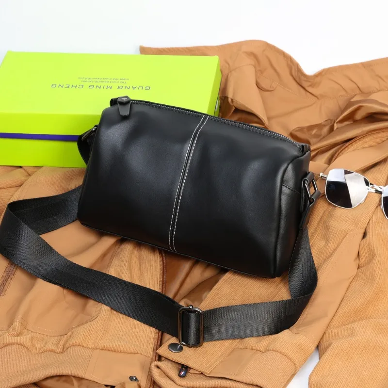 

Fashion Men Crossbody Bags Vintage Barrel-Shaped Crossbody Bag For Men Luxury Soft Leather Shoulder Bag Retro Design Sling Bag