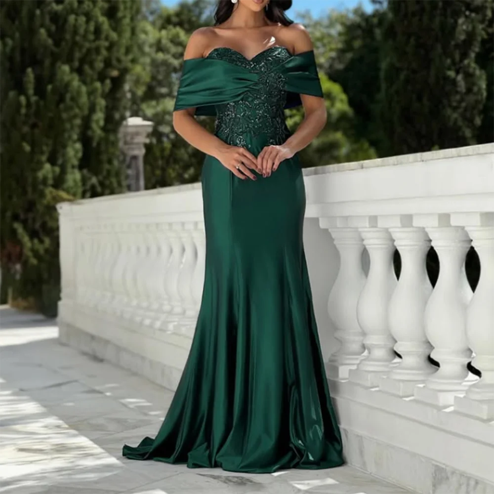 

Customized Sweetheart mermaid Formal Evening Dresses Pleat Off The Shouder Draped Lace Appliques Backless Long Prom Party Dress