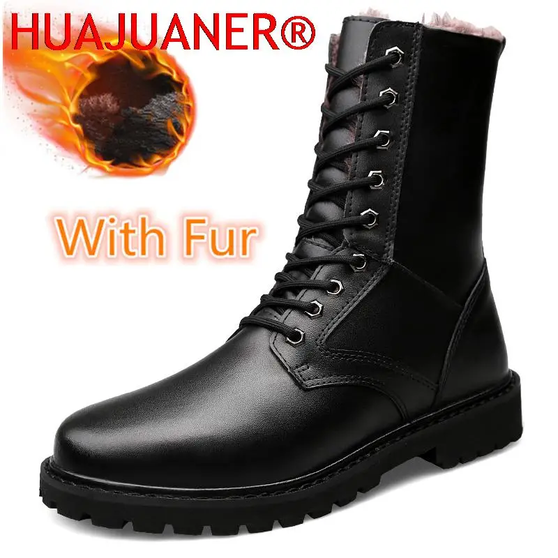 

Мужские ботинки из натуральной кожи, тактические, водонепроницаемые, зимние, для снега, утепленные, повседневные