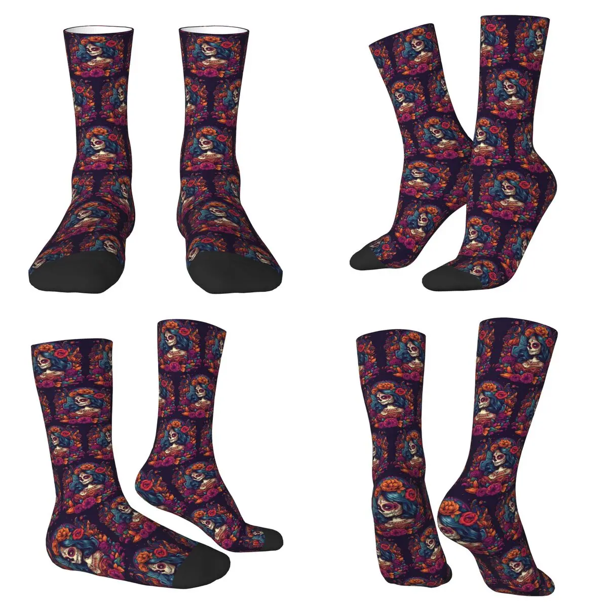 Calcetines con calavera de azúcar del Día de los muertos para niña Catrina mexicana, medias Harajuku, calcetines largos para todas las estaciones, accesorios para regalo de cumpleaños