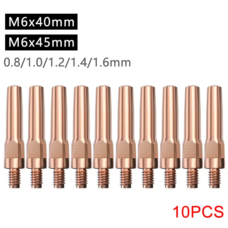 

10Pcs T2 Copper M6*40/45mm MIG CO2 Welding Contact Tip, 0.8-1.6mm Bore Size Welding Torch Welder Nozzle Accessories Consumables