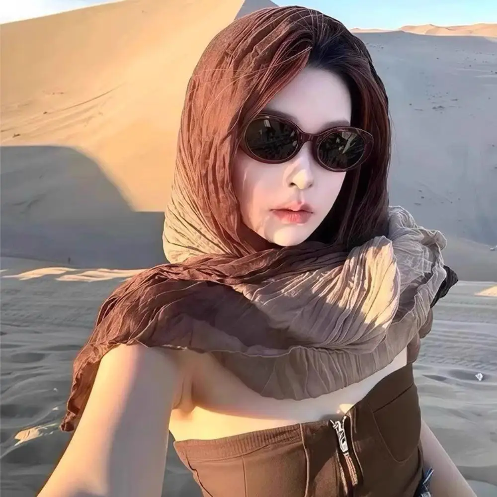 

Новый плиссированный зеленый тонкий полосатый шарф-шаль из хлопка и конопли с градиентом синего цвета в стиле ретро, женский длинный складной шарф, мягкий серый шарф с постепенным изменением