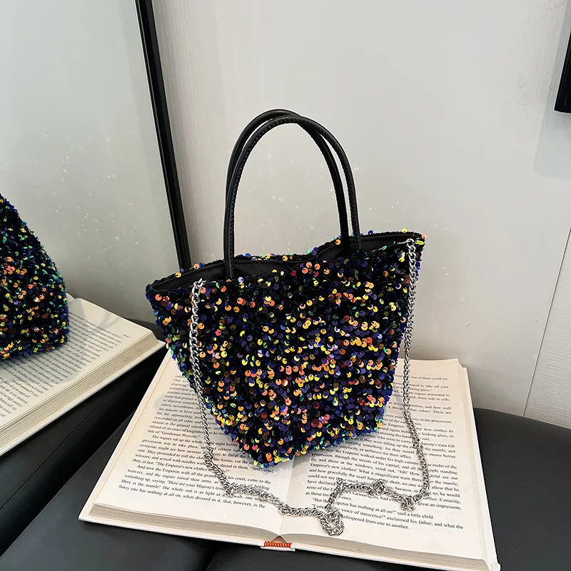 Sequin Handbags and Purse Underarm Tote Bag for Women 2024 New Fashion Shiny Chain Shoulder Crossbody Bag Female Prom Party