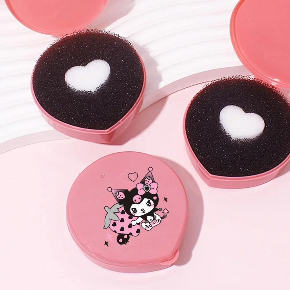 Caja de limpieza de brochas de maquillaje Hello Kitty, esponja de limpieza en seco, cepillo portátil para sombra de ojos, limpiador de polvo Residual, herramientas de fregado