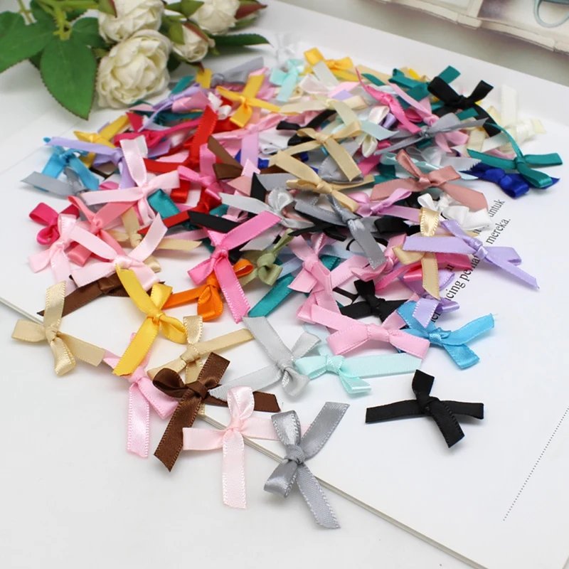 100pcs or 200PCS 20mm-30mm Small Size Satin Ribbon Bow Flower DIY CraftsEmbellishment Crafts Accessory Decoration Supplies