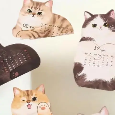 2026 Cute Cat Dog Desk Calendar Table Planner Yearly Agenda Organizer with Memo Notes for Home Office School Daily Schedule