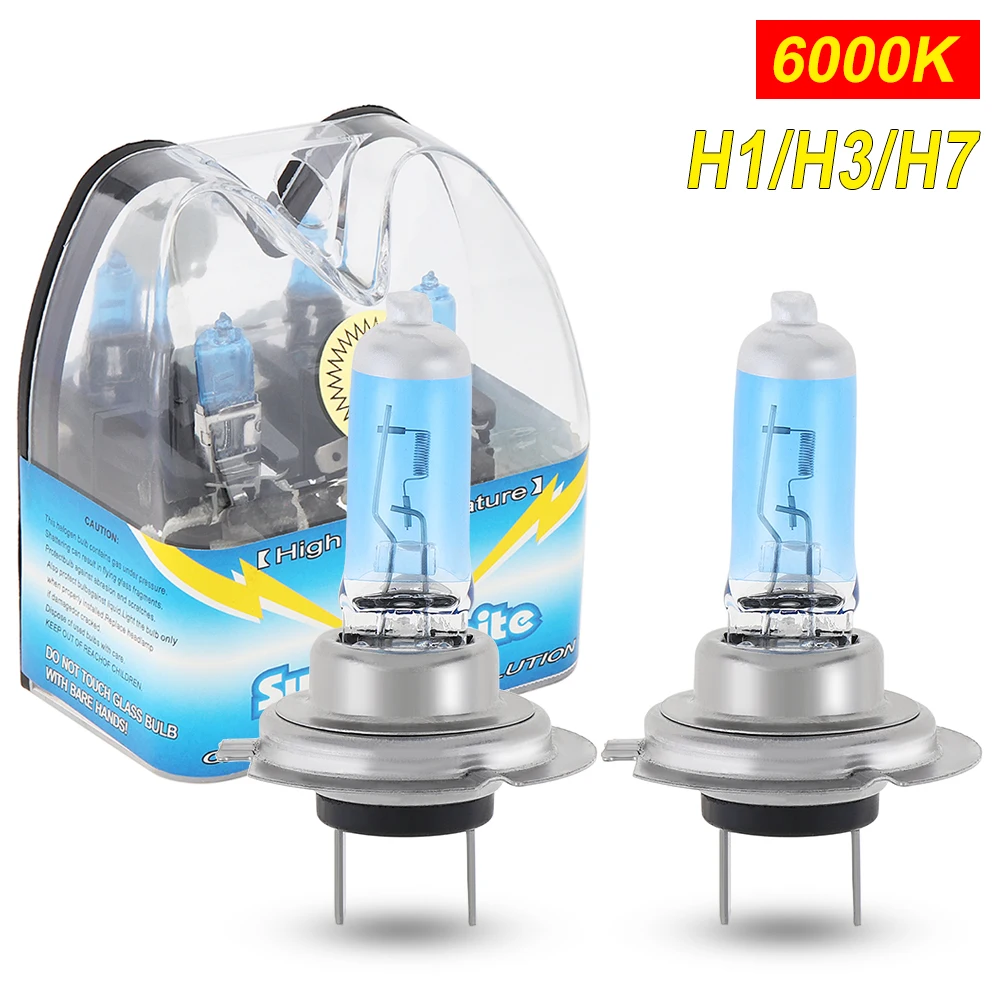 

2pcs H1/ H3/ H7 100W 6000K White Light Super Bright Car HOD Halogen Lamp Auto Front Headlight for Cars Vehicle Motorcycle