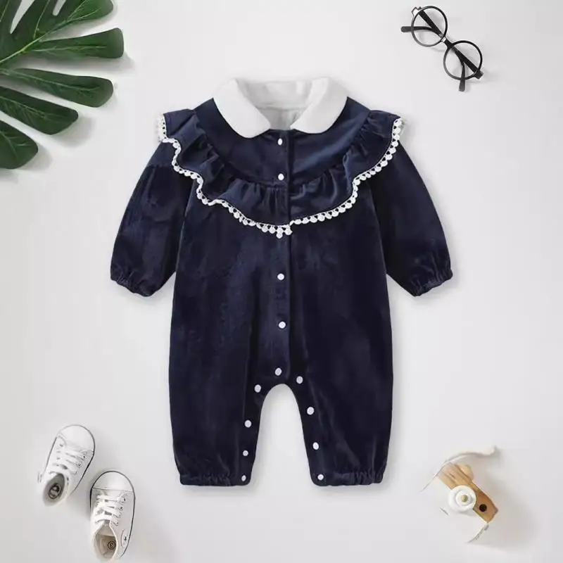 

2024 Children Girls Romper Lace Newborn Rompers Autumn Long Sleeves Boutique Jumpsuit Baby Girl Casual Playwear Daily Clothes