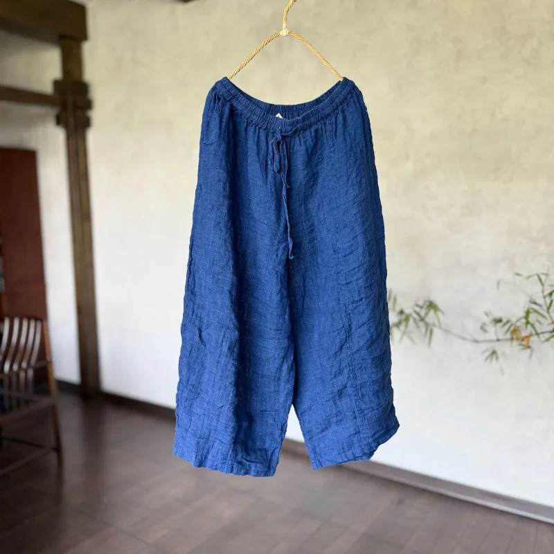 Women Vintage High Quality Original Design Linen Pants Wide Leg Elastic Waist Loose 2026 Straight Conformable Pants Plus Size