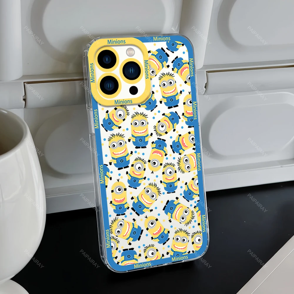 Cartoon M-Minions Cute Phone Case for Samsung S24 S23 S22 S21 A55 A54 A35 FE PLUS ULTRA Transparent Bezel Shell