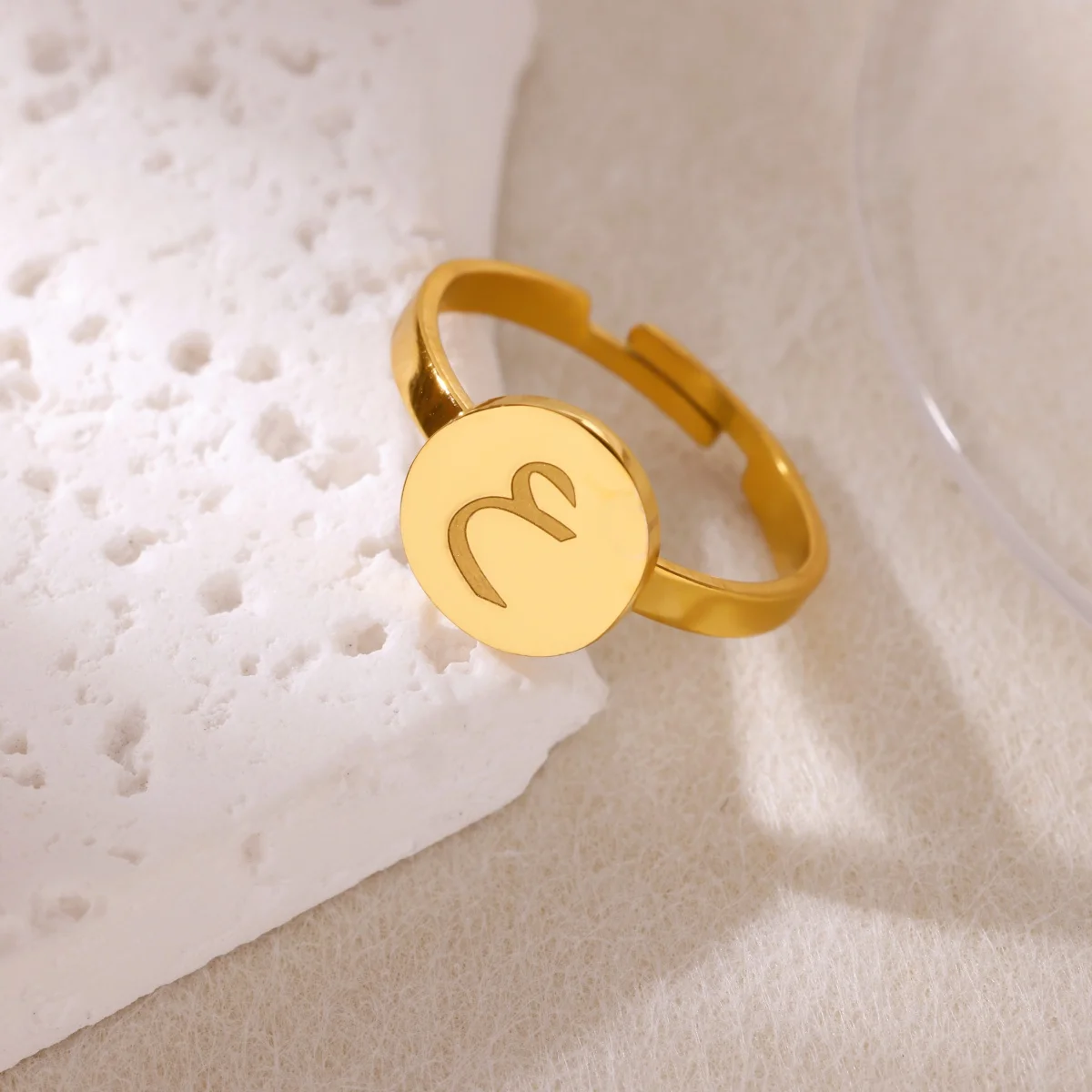 Arabic Letter Rings For Women Men Gold Color Adjustable Initial Arabic Round Nameplated Ring Middle East Eid al Adha Jewelry