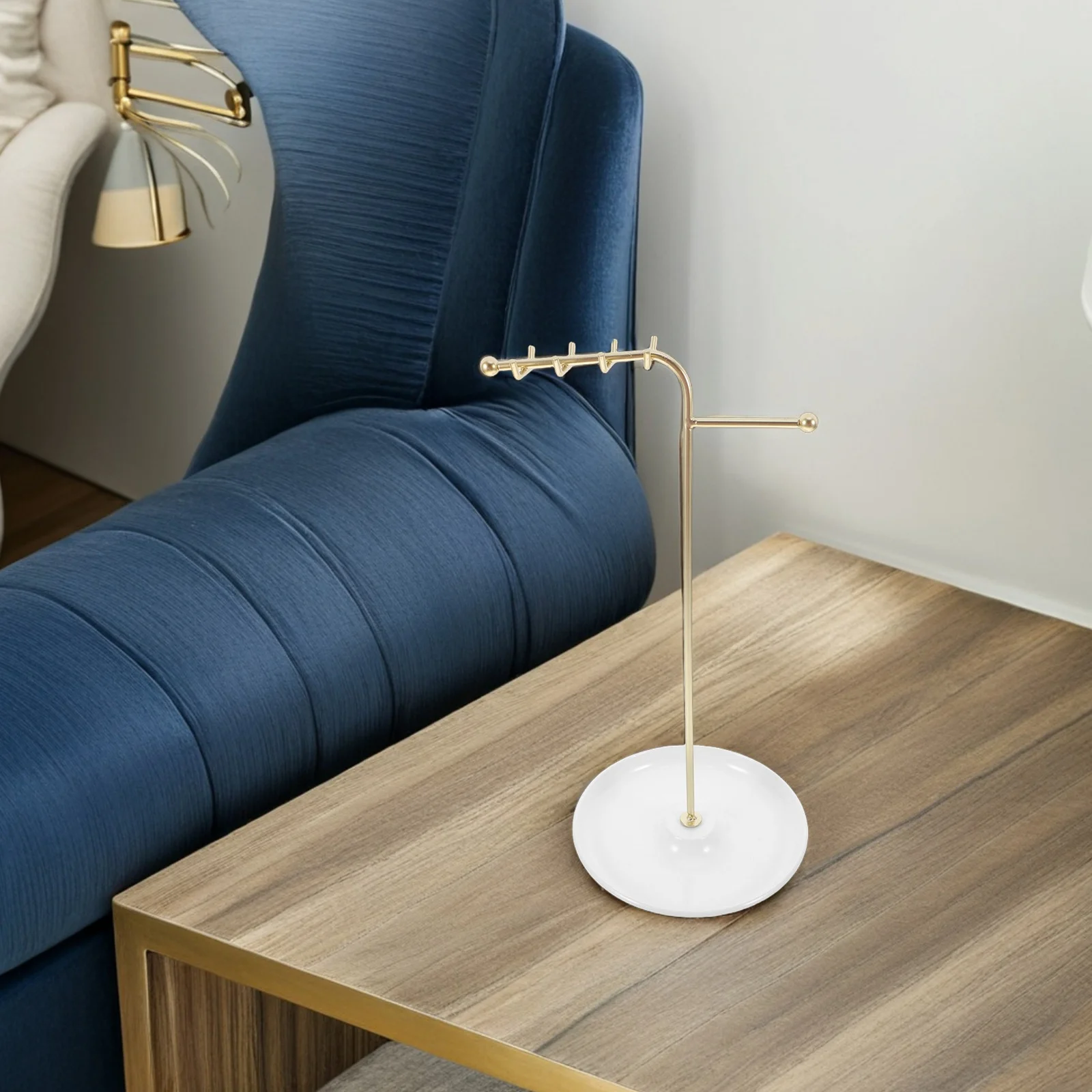 

Necklace Organizer Stand Metal T-Shaped Tabletop Tray For Earrings Bracelets Rings Display Storage Trinket Holder Jewelry