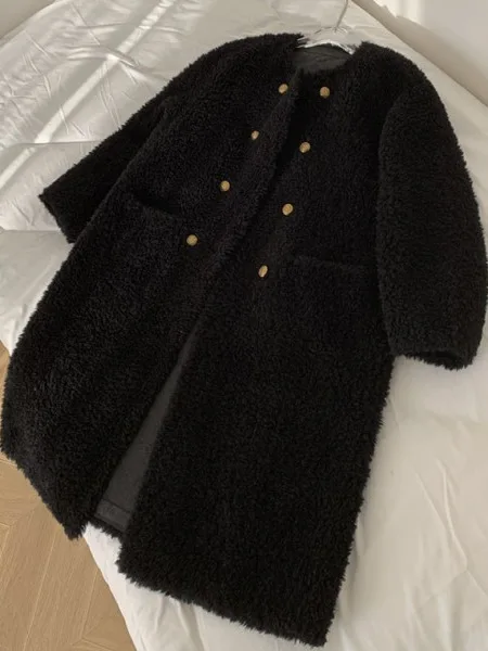 

Extra Large Women's Lamb Fur Jaet Winter Thi Warm Coat Loose Sweatirt Mid-Length Korean Sle Commute High Waist