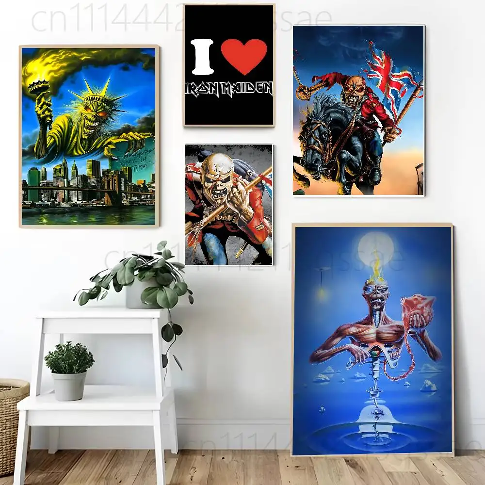 Eddie The Head Band I-Iron M-Maiden Poster Wall Art Posters, Texture Paintings, Ideal Gift for Room Decoration