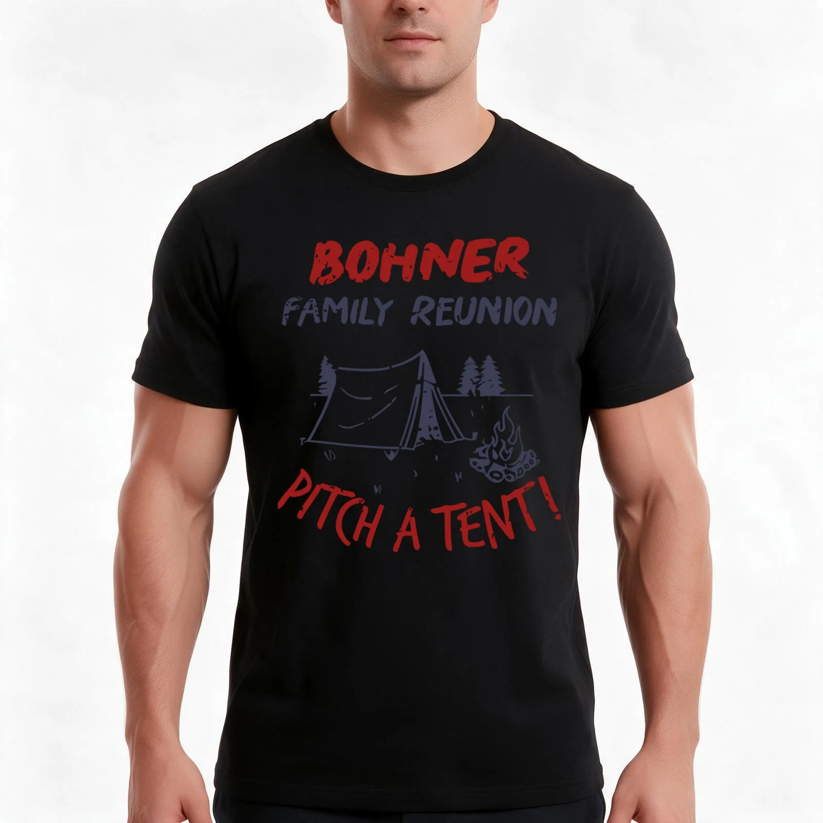 Bohner Family Reunion Pitch A Tent T-Shirt Summer Casual Cotton Tee Oversized Streetwear Tops Vintage Graphic Print