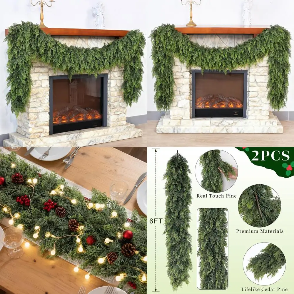 

Artificial 6ft Lush Green Cedar Garland for Fireplace, Table, Window, Stairs, Mantel Decor
