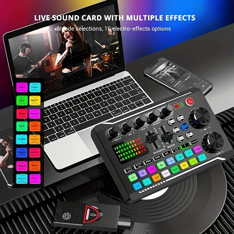 UV color stripe/dynamic microphone professional audio mixer, podcast equipment kit, condenser microphone with stand, gift, suita