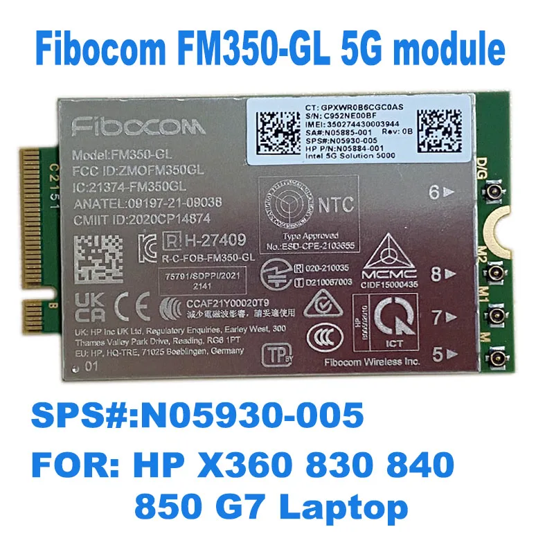 Afbeelding 6: Wdxun FM350-GL M.2 Module Voor X360 830 855 G7 7940hs 855g8 Laptop M46335-005 5G Lte Wcdma 4X4 Mimo Gnss Module Fm350 Gl