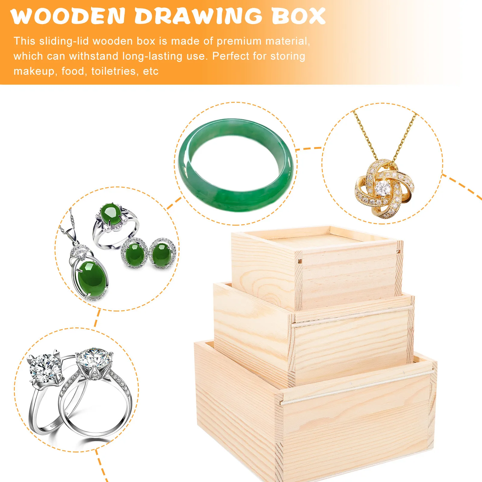 

3Pcs Wooden Box with Slide Grain Minimalist Design Large Capacity Storage Box for DIY Craft Art Home Decor Gift