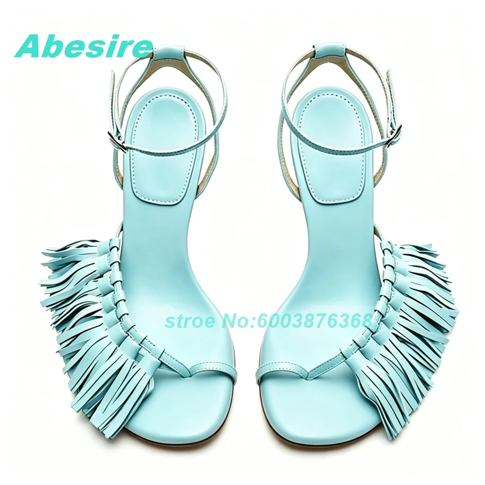 Sexy Retro Red Fringe Thin Heels Sandals Women Red Tassel Decor Clip‑Toe Stiletto‑Heel Women's Sandals Club Party Summer Shoes
