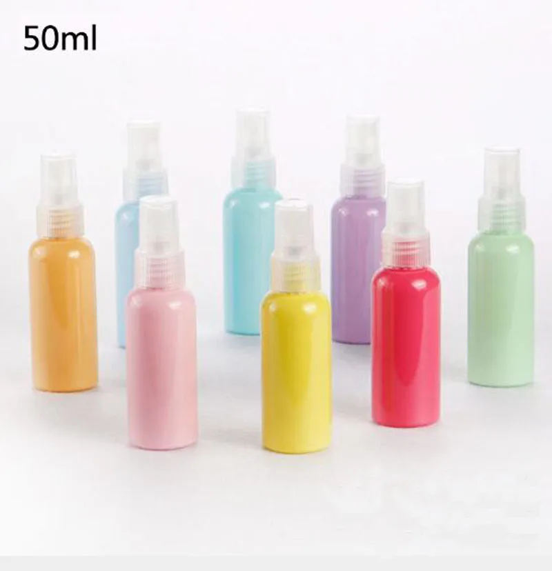 Macaron flacone Spray da viaggio a colori da 50ml cosmetici addensati confezione in plastica flacone Spray portatile flacone di profumo riutilizzabile