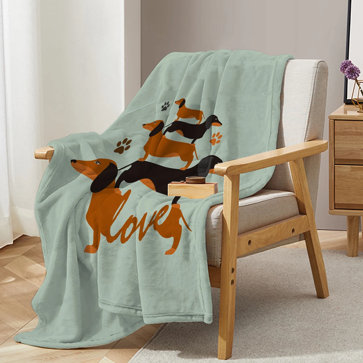 Overlapping Dachshu Blanket Printed Throw Blanket Plush Fluffy Flannel Fleece Blanket Soft Throws for Sofa Couch and Bed