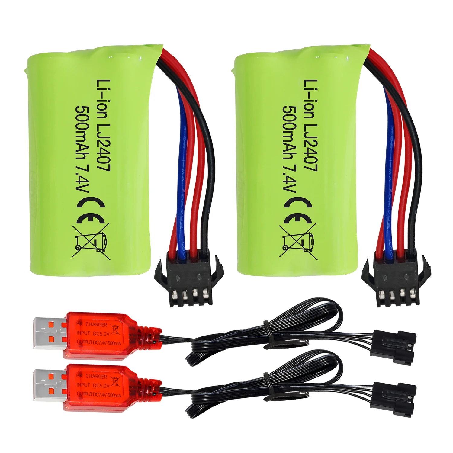 7.4V 500mAh SM-4P Plug Lithium Battery With USB Charging Line For EC16 RC Car,M416 Electric Gel Ball Blaster Backup Battery