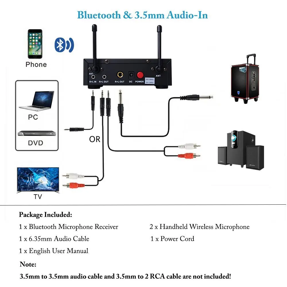 VHF BT Dual Channel Handheld Karaoke Microphone For Smartphone/iPad/PC/Tablet