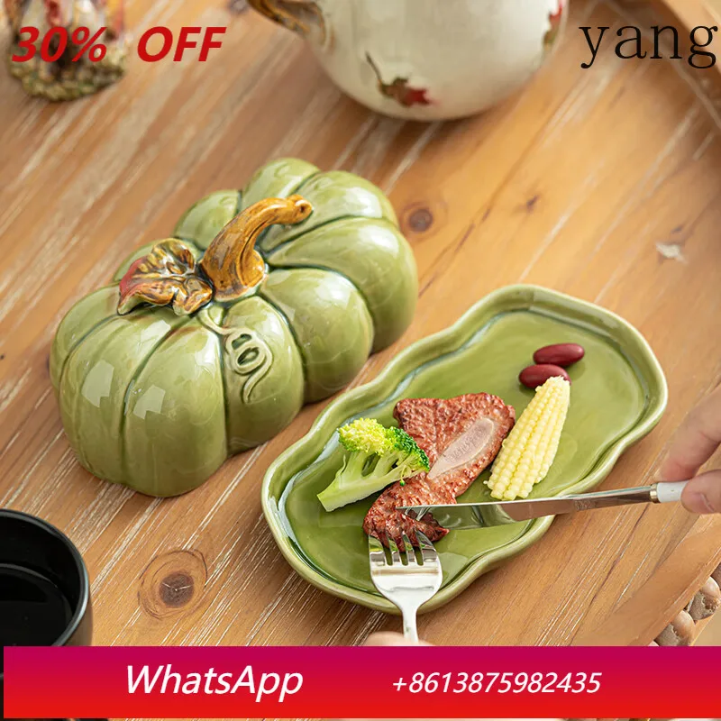 

Yjq ceramic pumpkin bread cake dried fruit candy plate candied fruit snack plate dinner plate green