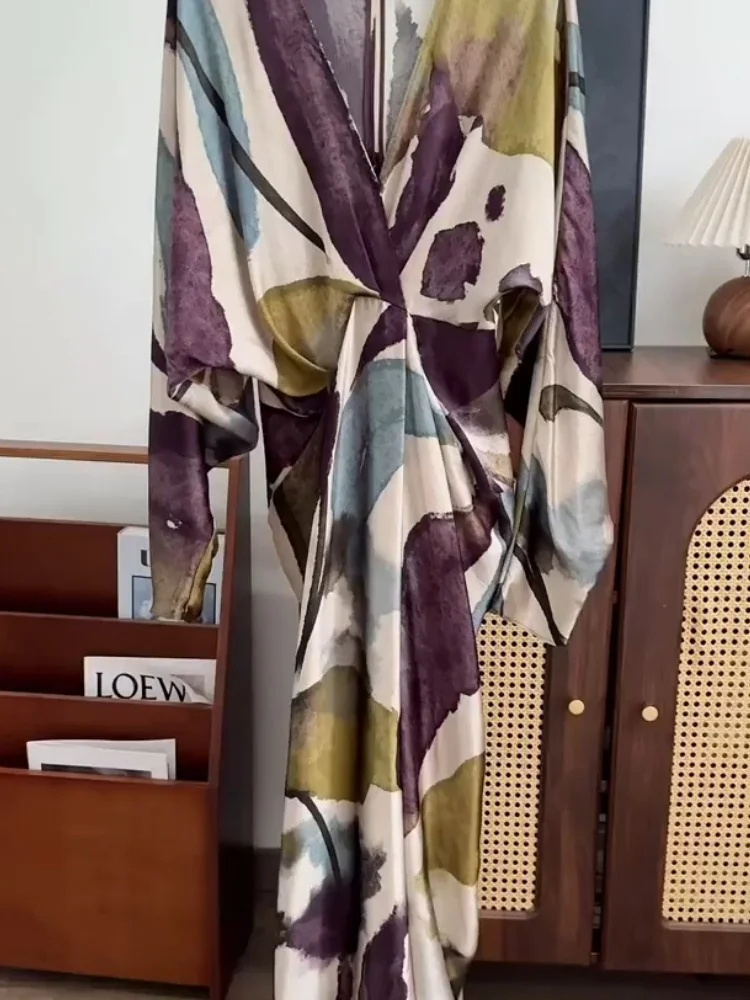 Ele paarse bloemenprint lange Dr dames herfst luxe sensatie geschikt voor Vaion V-Ne Svel Fairy rok