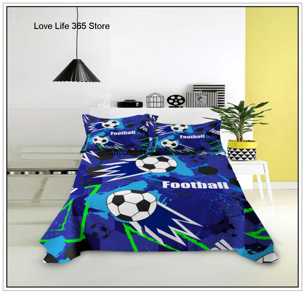 Kids Football Bed Sheet Set Sport Game Soccer Printing Bedding ForBoys Soft Polyester Bed Flat Sheet With Pillowcase